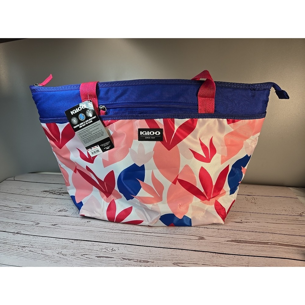 Igloo Cooler Tote Bag Tropical Blossoms Print Easy Clean Holds 30 Cans 13" 18"